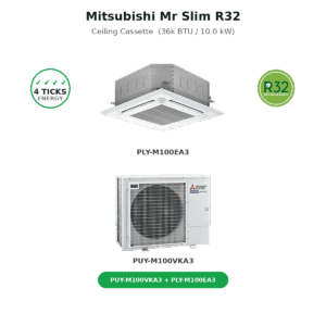 PUY-M100VKA3 / PLY-M100EA3 / 36k BTU Ceiling Cassette / 4 Ticks / R32 Gas