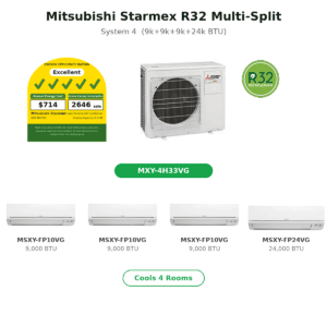 Mitsubishi Electric System 4 Multi-Split (9k+9k+9k+24k BTU) MXY-4H33VG