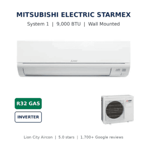 Mitsubishi Electric Starmex System 1 9000 BTU wall mounted aircon with R32 inverter outdoor unit
