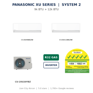 Panasonic XU System 2 9k+12k BTU multi split aircon with CU-2XU20YBZ and official NEA 5 tick label