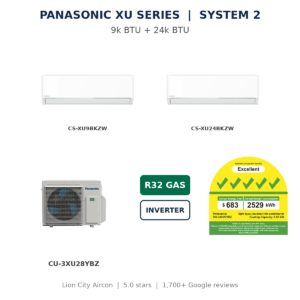 Panasonic XU System 2 9k+24k BTU multi split aircon with CU-3XU28YBZ and official NEA 5 tick label
