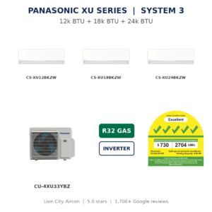 Panasonic XU System 3 12k+18k+24k BTU multi split aircon with CU-4XU33YBZ and official NEA 5 tick label