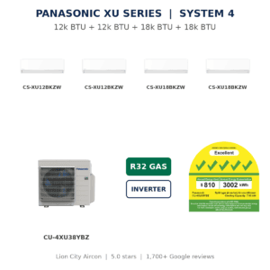 Panasonic XU System 4 12k+12k+18k+18k BTU multi split aircon with CU-4XU38YBZ and official NEA 5 tick label